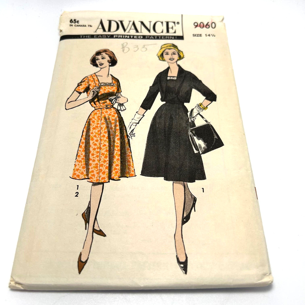 Advance Vintage 1959 Pattern #9060 Half Size Dress and Jacket Size 14.5 HTF RARE